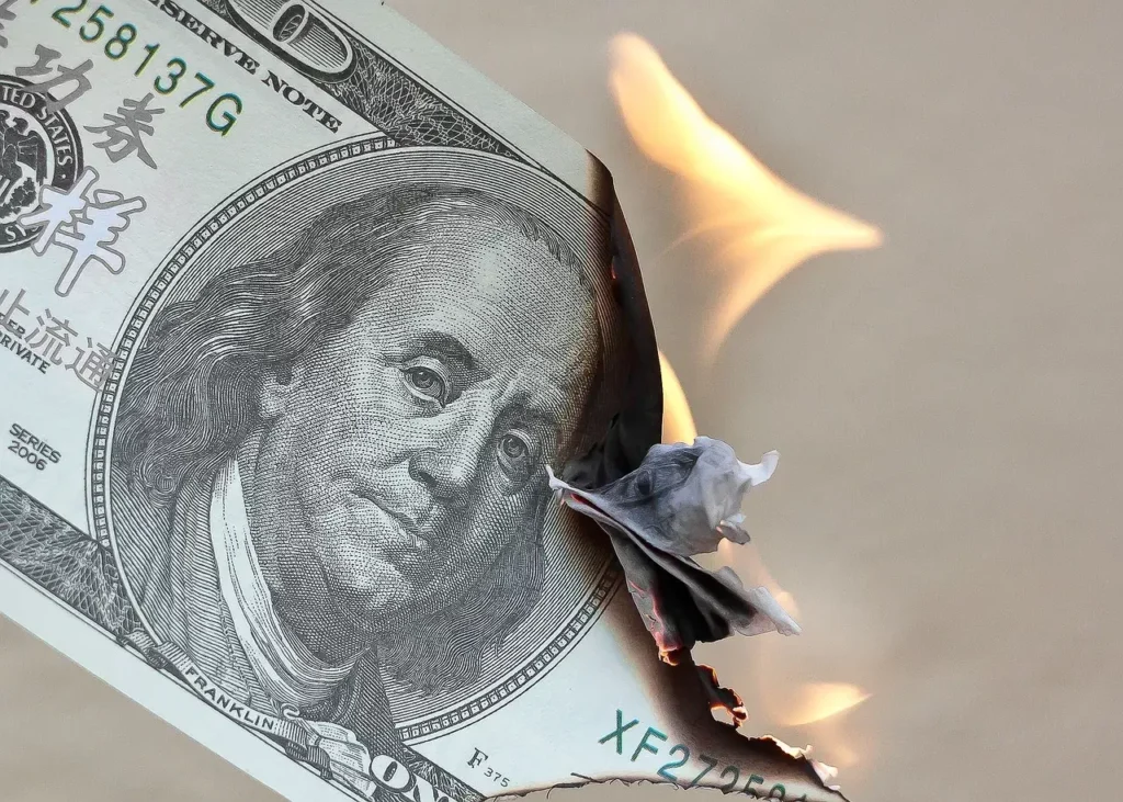 burning, money, dollars